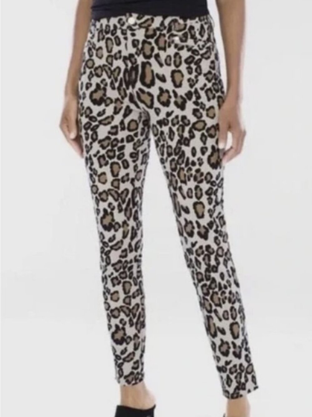 Chico's So Slimming Slim Ankle Stretch Leopard Animal Print Pants Size 1  8/10 M